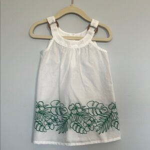 Girl Janie and Jack , Elegant White Dress with Green Embroidery